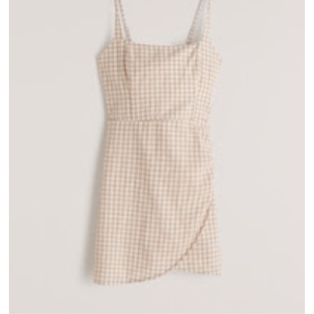 Abercrombie & Fitch Tan and White Asymmetrical Wrap Mini Dress